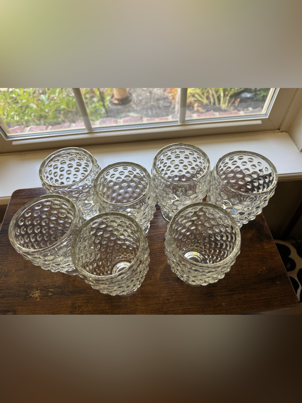 VTG Glass Set of 7 Hobnail/Bubble Iced Tea Highball Drink Glasses
